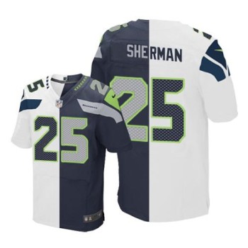 Seahawks #25 Richard Sherman White/Steel Blue Men's Stitched NFL Elite Split Jersey Seahawks #25 Richard Sherman White/Steel Blue Men's Stitched NFL Elite Split Jersey