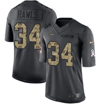 Seahawks #34 Thomas Rawls Black Men's Stitched NFL Limited 2016 Salute to Service Jersey