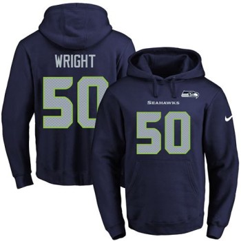Seahawks #50 K.J. Wright Navy Blue Name & Number Pullover NFL Hoodie