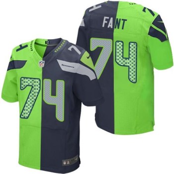 Seahawks #74 George Fant Steel Blue/Green Men's Stitched NFL Elite Split Jersey