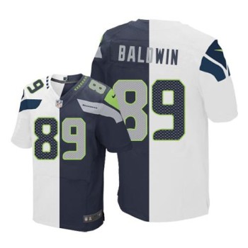 Seahawks #89 Doug Baldwin White/Steel Blue Men's Stitched NFL Elite Split Jersey