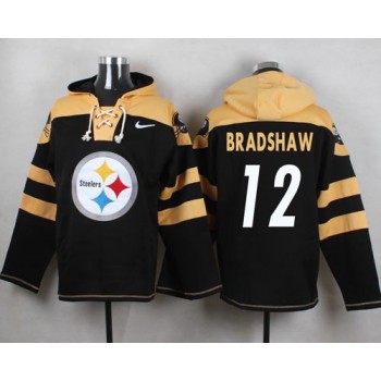 Steelers #12 Terry Bradshaw Black Player Pullover NFL Hoodie Steelers #12 Terry Bradshaw Black Player Pullover NFL Hoodie