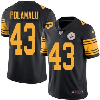 Steelers #43 Troy Polamalu Black Youth Stitched NFL Limited Rush Jersey