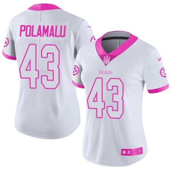 Steelers #43 Troy Polamalu White/Pink Women's Stitched NFL Limited Rush Fashion Jersey Steelers #43 Troy Polamalu White/Pink Women's Stitched NFL Limited Rush Fashion Jersey