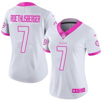 Steelers #7 Ben Roethlisberger White/Pink Women's Stitched NFL Limited Rush Fashion Jersey Steelers #7 Ben Roethlisberger White/Pink Women's Stitched NFL Limited Rush Fashion Jersey
