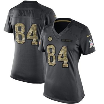 Steelers #84 Antonio Brown Black Women's Stitched NFL Limited 2016 Salute to Service Jersey