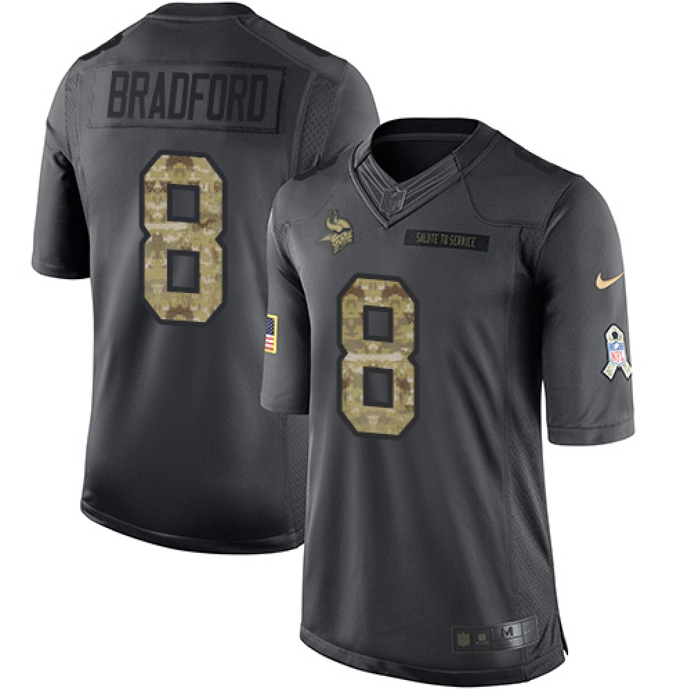 Vikings #8 Sam Bradford Black Youth Stitched NFL Limited 2016 Salute To Service Jersey
