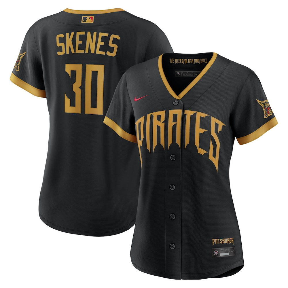 Women's Pittsburgh Pirates #30 Paul Skenes Nike Black 2026 City Connect Stadium Jersey Women's Pittsburgh Pirates #30 Paul Skenes Nike Black 2026 City Connect Stadium Jersey