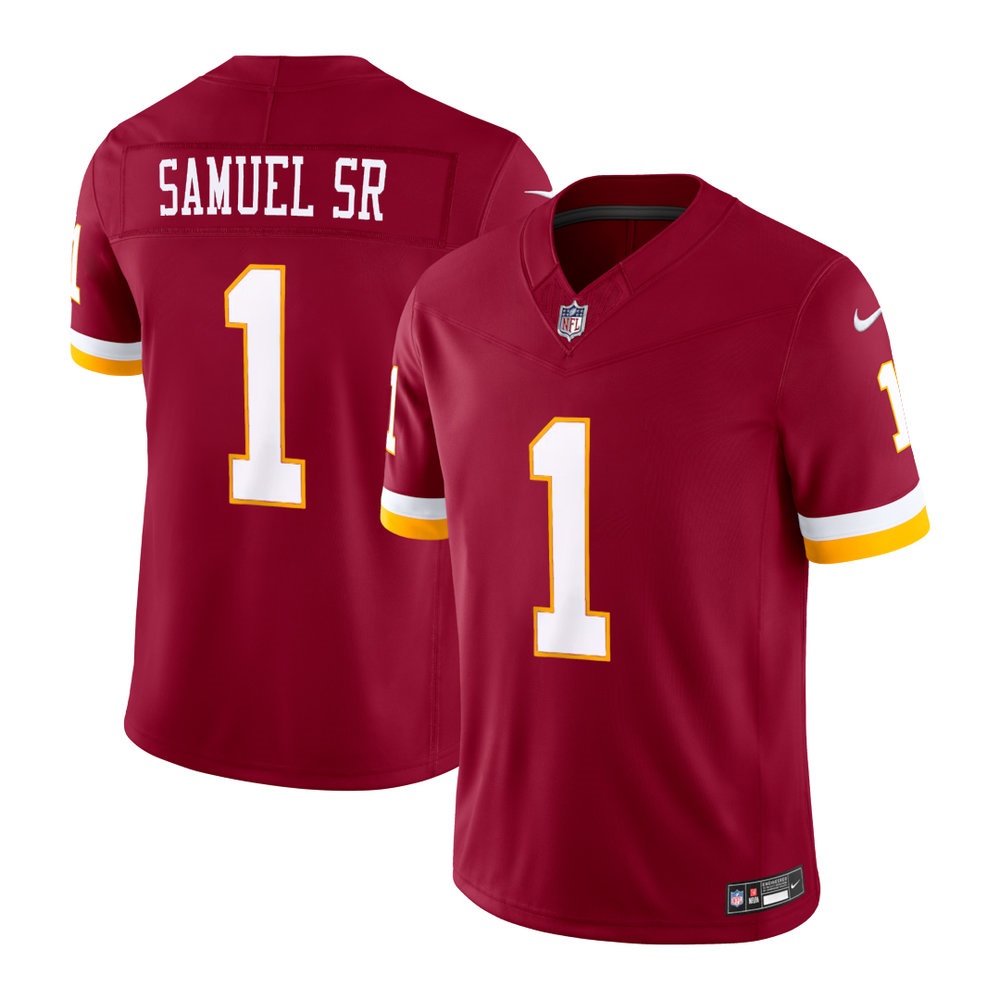 Men's Washington Commanders #1 Deebo Samuel Sr Burgundy Vapor F.U.S.E. Sewn Down Limited Jersey Men's Washington Commanders #1 Deebo Samuel Sr Burgundy Vapor F.U.S.E. Sewn Down Limited Jersey