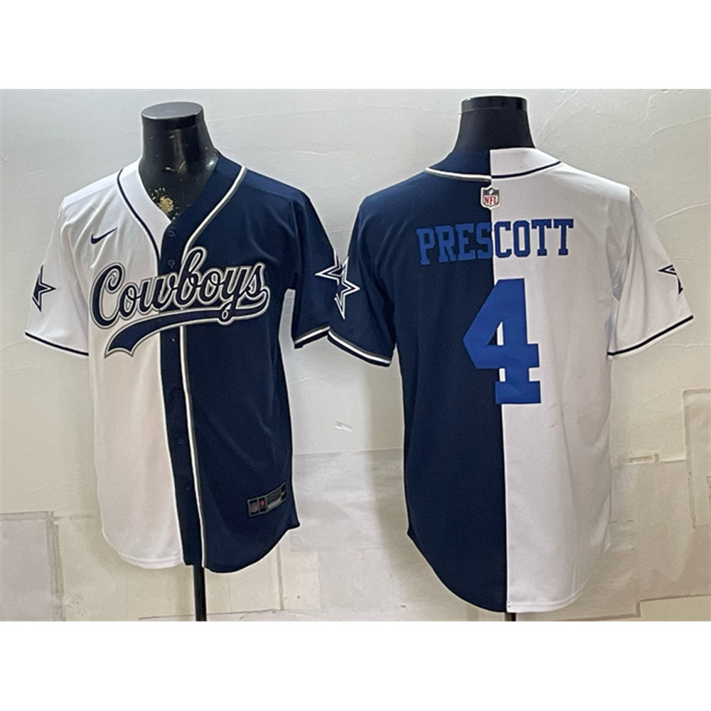 Men's Dallas Cowboys #4 Dak Prescott Navy Split Stitched Jersey