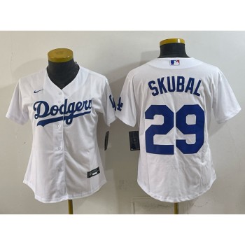Women's Los Angeles Dodgers #29 Tarik Skubal White Cool Base Stitched Baseball Jersey Women's Los Angeles Dodgers #29 Tarik Skubal White Cool Base Stitched Baseball Jersey