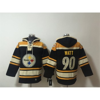 Men's Pittsburgh Steelers #90 T. J. Watt Black Ageless Must-Have Lace-Up Pullover Hoodie Men's Pittsburgh Steelers #90 T. J. Watt Black Ageless Must-Have Lace-Up Pullover Hoodie