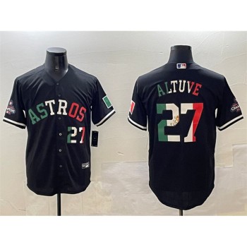 Youth Houston Astros #27 Jose Altuve Black Mexico With World Serise Champions Patch Cool Base Stitched Baseball Jersey
