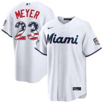 Men's Miami Marlins #23 Max Meyer Nike White 2026 All-Star Edition Stars & Stripes Stadium Jersey Men's Miami Marlins #23 Max Meyer Nike White 2026 All-Star Edition Stars & Stripes Stadium Jersey