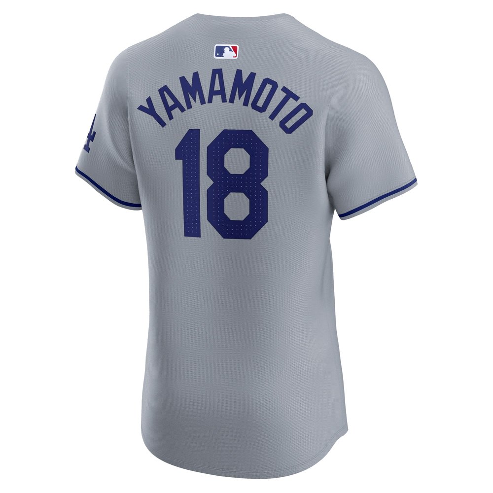 Men's Los Angeles Dodgers #18 Yoshinobu Yamamoto Gray 2024 World Series Road Elite Player Jersey
