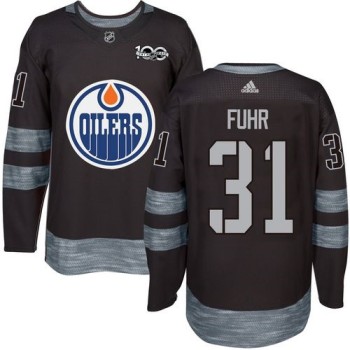 Oilers #31 Grant Fuhr Black 1917-2017 100th Anniversary Stitched NHL Jersey