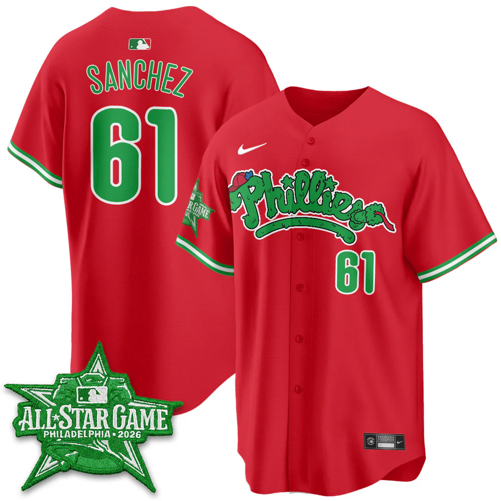 Men's Philadelphia Phillies #61 Cristopher Sanchez Red 2026 MLB All-Star Jersey Men's Philadelphia Phillies #61 Cristopher Sanchez Red 2026 MLB All-Star Jersey
