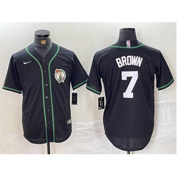 Men's Boston Celtics #7 Jaylen Brown Black With Patch Stitched Baseball Jersey