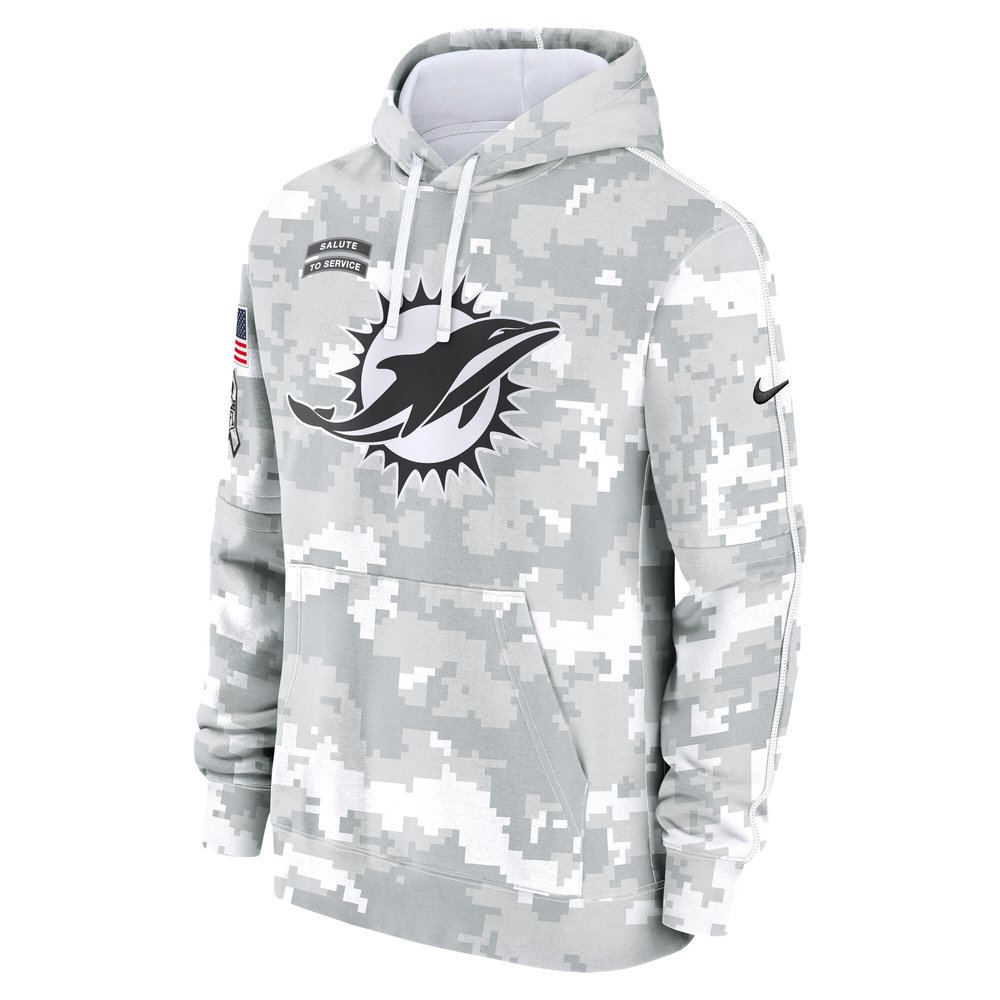 Youth Miami Dolphins White/Gray 2024 Salute To Service Pullover Hoodie