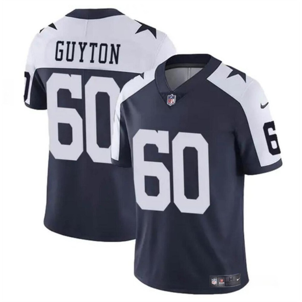 Youth Dallas Cowboys #60 Tyler Guyton Navy/White 2024 Draft Vapor Untouchable Thanksgiving Limited Stitched Football Jersey
