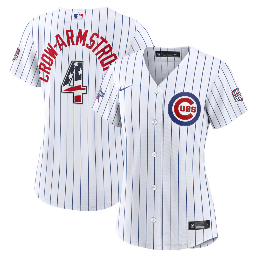 Women's Chicago Cubs #4 Pete Crow-Armstrong Nike White 2026 All-Star Edition Stars & Stripes Stadium Jersey Women's Chicago Cubs #4 Pete Crow-Armstrong Nike White 2026 All-Star Edition Stars & Stripes Stadium Jersey