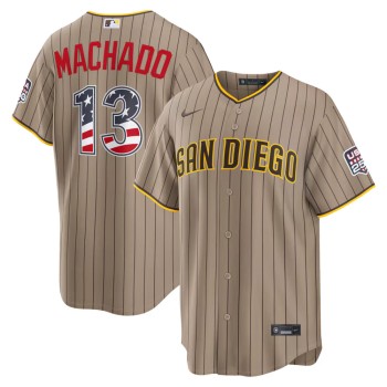 Men's San Diego Padres #13 Manny Machado Nike Sand USA 250 Fourth of July Alternate Stadium Jersey Men's San Diego Padres #13 Manny Machado Nike Sand USA 250 Fourth of July Alternate Stadium Jersey