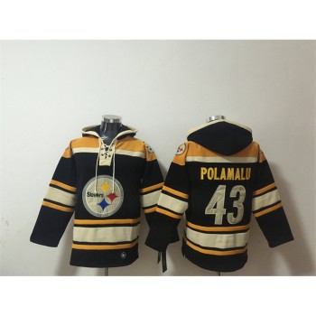 Men's Pittsburgh Steelers #43 Troy Polamalu Black Ageless Must-Have Lace-Up Pullover Hoodie Men's Pittsburgh Steelers #43 Troy Polamalu Black Ageless Must-Have Lace-Up Pullover Hoodie