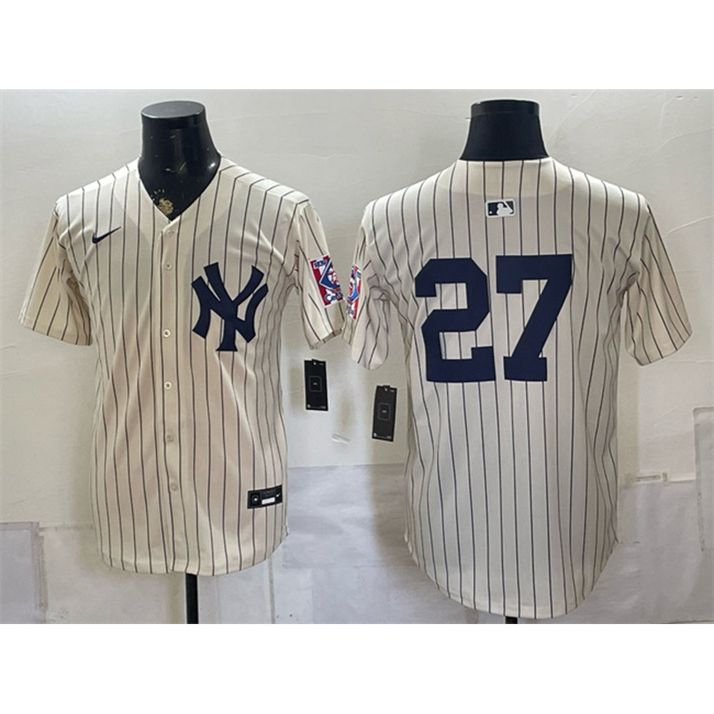 Youth New York Yankees #27 Giancarlo Stanton Cream 2026 Field of Dreams Stadium Baseball Jersey Youth New York Yankees #27 Giancarlo Stanton Cream 2026 Field of Dreams Stadium Baseball Jersey