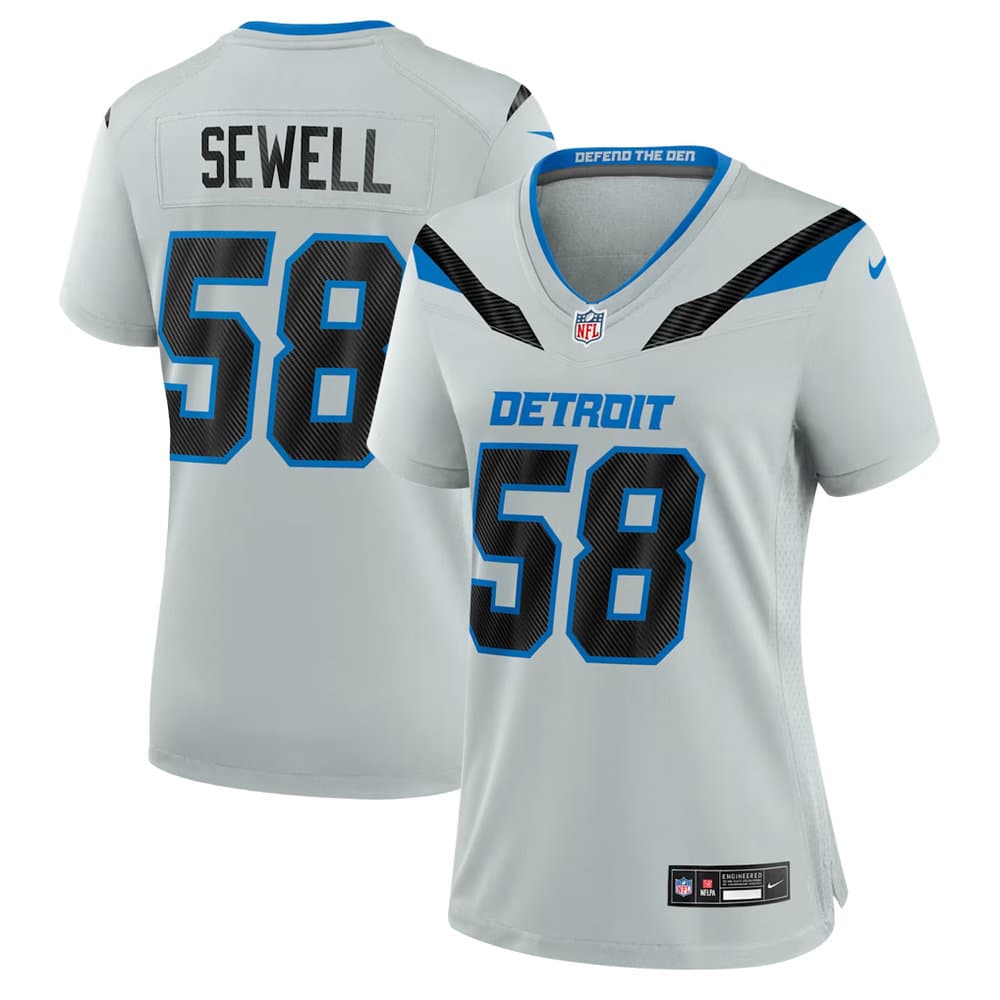 Women's Detroit Lions #58 Penei Sewell Grey 2026 Rivalries Collection Game Jersey Women's Detroit Lions #58 Penei Sewell Grey 2026 Rivalries Collection Game Jersey