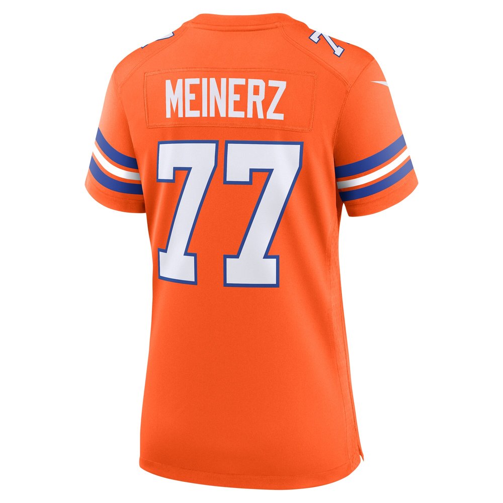 Women's Denver Broncos Quinn Meinerz Orange Mile High Collection 1977 Throwback Player Game Jersey