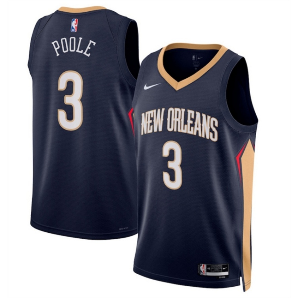 Men's New Orleans Pelicans #3 Jordan Poole Navy 2025 Icon Edition Stitched Basketball Jersey