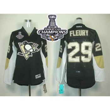 Penguins #29 Andre Fleury Black 2016 Stanley Cup Champions Women's Home Stitched NHL Jersey