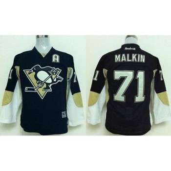 Penguins #71 Evgeni Malkin Stitched Black Youth NHL Jersey