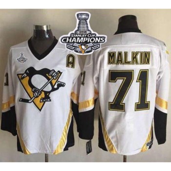 Penguins #71 Evgeni Malkin White CCM Throwback 2016 Stanley Cup Champions Stitched NHL Jersey