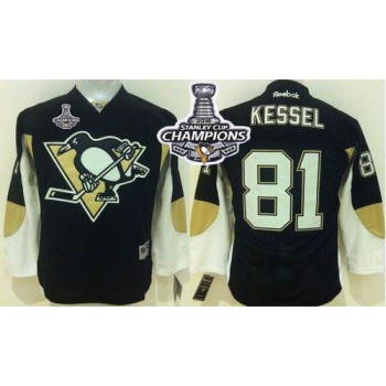 Penguins #81 Phil Kessel Black 2016 Stanley Cup Champions Stitched Youth NHL Jersey