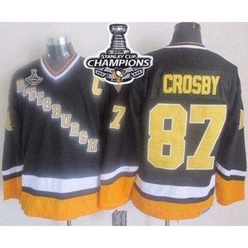 Penguins #87 Sidney Crosby Black/Yellow CCM Throwback 2016 Stanley Cup Champions Stitched NHL Jersey