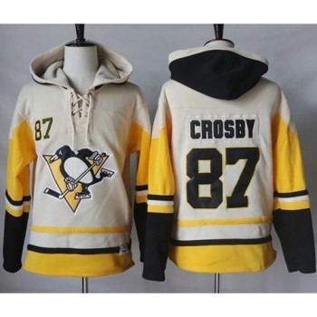 Penguins #87 Sidney Crosby Cream/Gold Sawyer Hooded Sweatshirt Stitched NHL Jersey