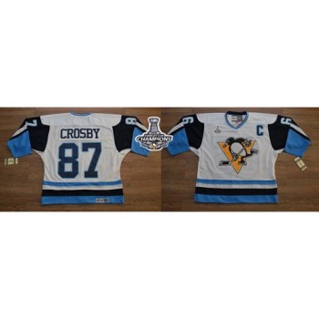 Penguins #87 Sidney Crosby White/Blue CCM Throwback 2016 Stanley Cup Champions Stitched NHL Jersey Penguins #87 Sidney Crosby White/Blue CCM Throwback 2016 Stanley Cup Champions Stitched NHL Jersey