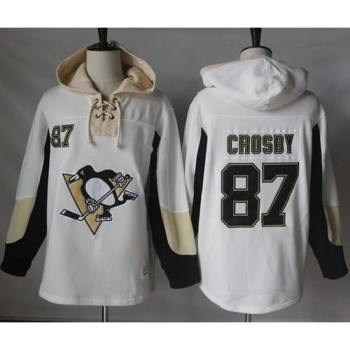 Penguins #87 Sidney Crosby White Pullover Hoodie Stitched NHL Jersey