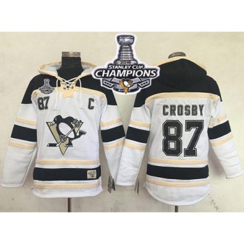 Penguins #87 Sidney Crosby White Sawyer Hooded Sweatshirt 2016 Stanley Cup Champions Stitched NHL Jersey