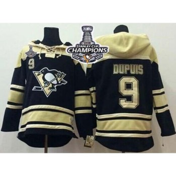 Penguins #9 Pascal Dupuis Black Sawyer Hooded Sweatshirt 2016 Stanley Cup Champions Stitched NHL Jersey