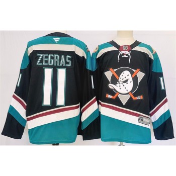 Men's Anaheim Ducks #11 Trevor Zegras Black/Teal 2024-25 Stitched Premium Jersey
