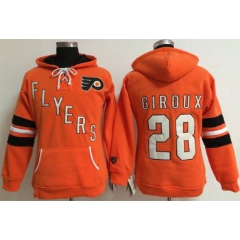 Philadelphia Flyers #28 Claude Giroux Orange Women's Old Time Heidi NHL Hoodie Philadelphia Flyers #28 Claude Giroux Orange Women's Old Time Heidi NHL Hoodie