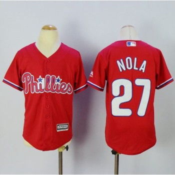 Phillies #27 Aaron Nola Red Alternate Cool Base Stitched Youth MLB Jersey Phillies #27 Aaron Nola Red Alternate Cool Base Stitched Youth MLB Jersey