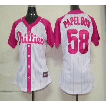 Phillies #58 Jonathan Papelbon White/Pink Women's Splash Fashion Stitched MLB Jersey Phillies #58 Jonathan Papelbon White/Pink Women's Splash Fashion Stitched MLB Jersey