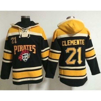 Pirates #21 Roberto Clemente Black Sawyer Hooded Sweatshirt MLB Hoodie Pirates #21 Roberto Clemente Black Sawyer Hooded Sweatshirt MLB Hoodie