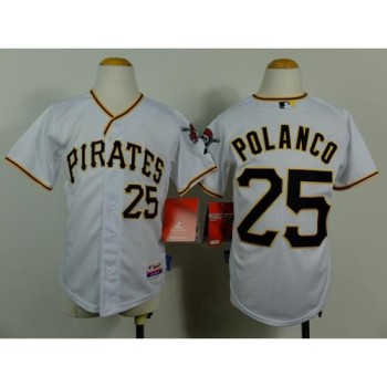 Pirates #25 Gregory Polanco White Cool Base Stitched Youth MLB Jersey Pirates #25 Gregory Polanco White Cool Base Stitched Youth MLB Jersey