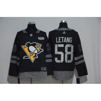 Pittsburgh Penguins #58 Kris Letang Black Men's 1917-2017 100th Anniversary  Stitched NHL Jersey