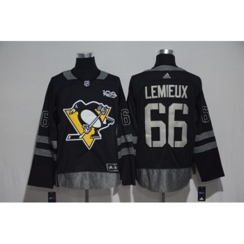 Pittsburgh Penguins #66 Mario Lemieux Black Men's 1917-2017 100th Anniversary Stitched NHL Jersey Pittsburgh Penguins #66 Mario Lemieux Black Men's 1917-2017 100th Anniversary Stitched NHL Jersey