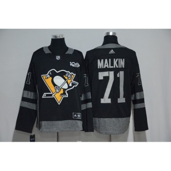 Pittsburgh Penguins #71 Evgeni Malkin Black Men's 1917-2017 100th Anniversary  Stitched NHL Jersey